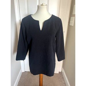 Talbots Women's Split Neck Black Shirt with Zipper detail. Size Large